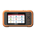 LAUNCH Creader Professional 123 Advanced diagnostic scanner with a rugged orange and black protective casing. The device features a color touchscreen displaying its main menu alongside physical navigation buttons, including a directional pad and an OK button.