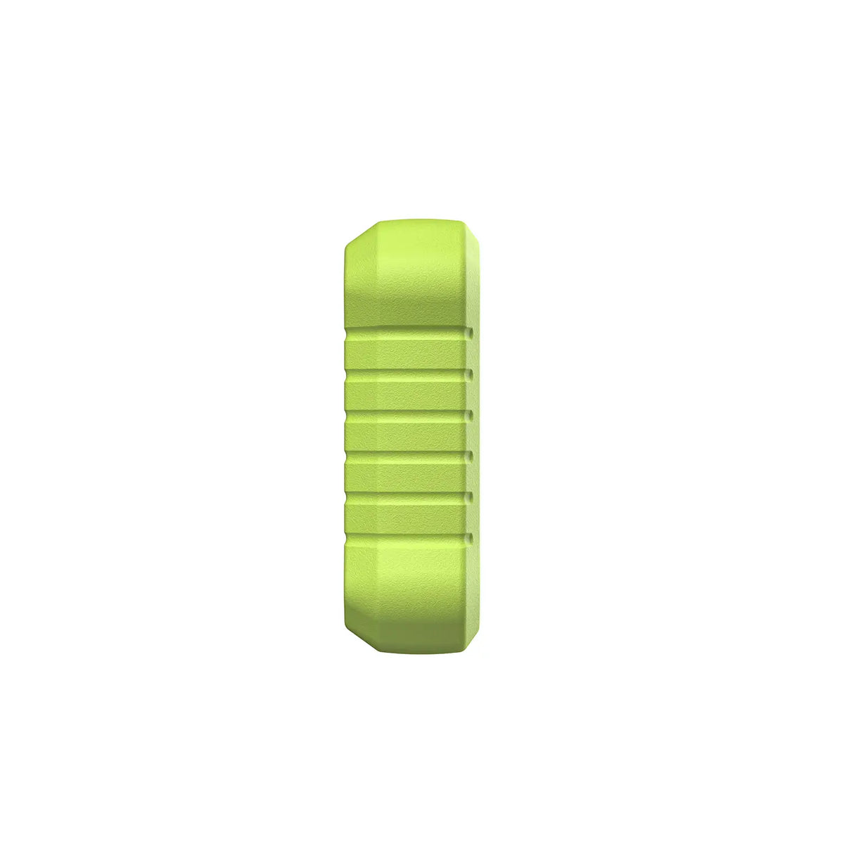 This image shows a side view of a lime green, rugged device casing featuring a textured, anti-slip grip. The design is identical to the previous scanner models but presented in a bright green color.