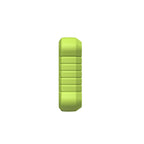 This image shows the side profile of a lime green device casing with a rugged, textured surface for a non-slip grip. The compact and durable design features a series of protective ridges along the side.