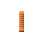 the side profile of a rugged orange device casing, featuring a textured surface with horizontal ridges for an enhanced grip.