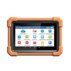 LAUNCH Creader Professional 919 Expert diagnostic tablet with a rugged orange bumper for extra durability. The device features a large touchscreen displaying various icons for automotive and motorcycle diagnostic functions.